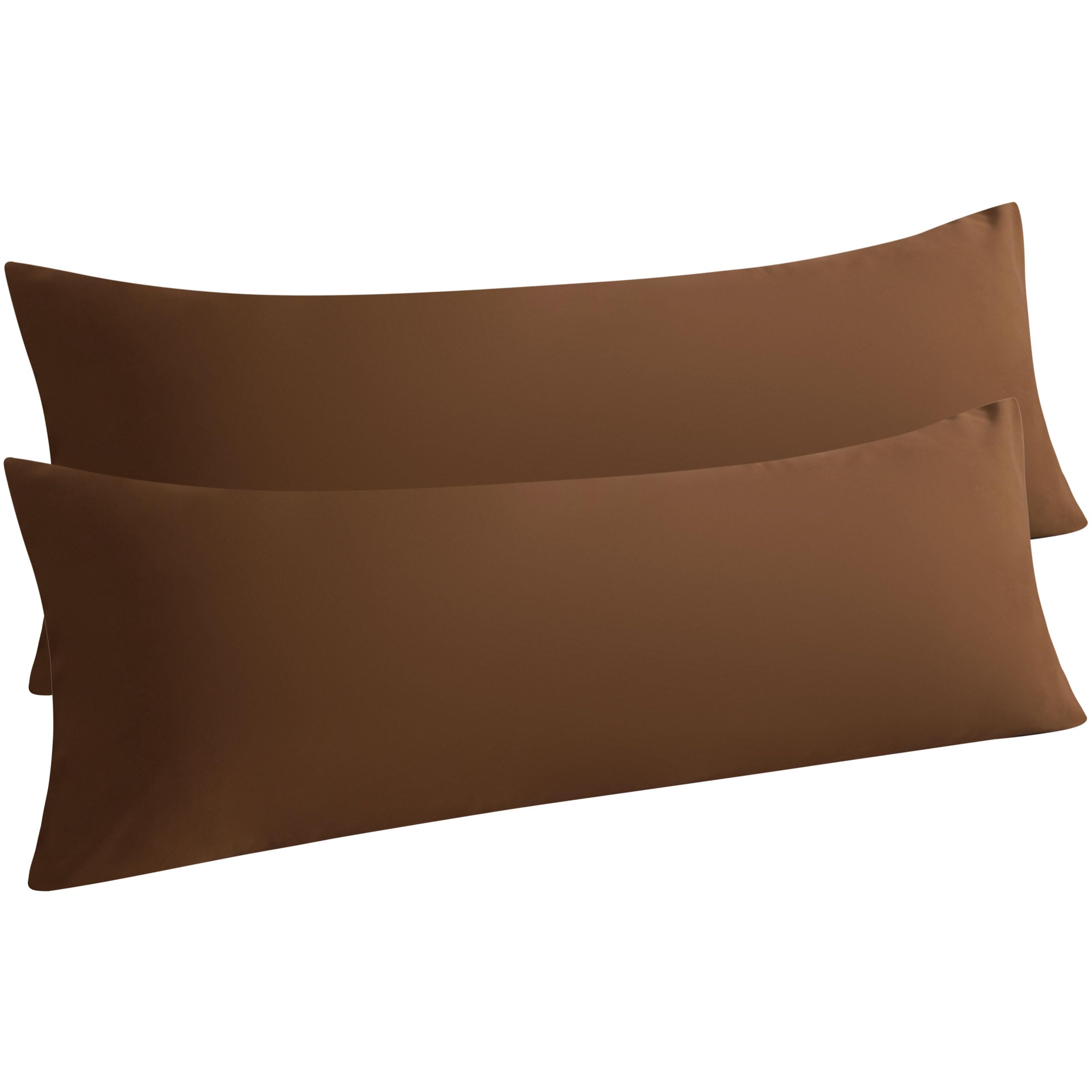 Ntbay 2 Pack Body Pillowcase, 20X54 Inches, Microfiber, Brown, Wrinkle-Free, Fade-Resistant, Envelope Closure, Machine Washable